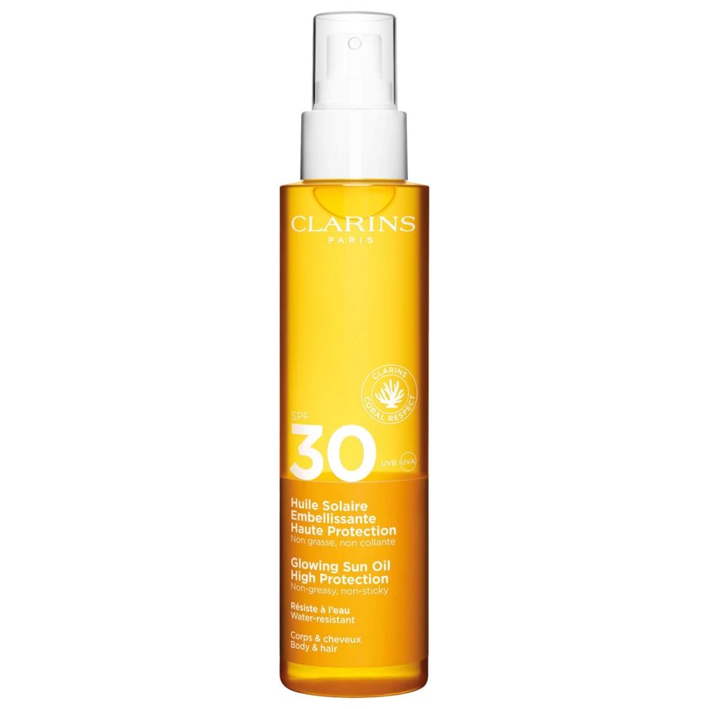 Clarins - Glowing Sun Oil High Protection SPF30 Body & Hair 150 mlosoitteessa Kicks.fi