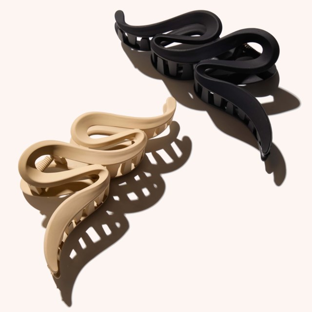 Large Claw Hair Clips Wave 2 Pack Black/Beige Large Claw Hair Clips Wave 2 Pack Black/Beige