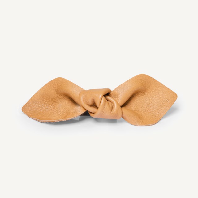 Leather Bow Big On Hair Clip Camel
