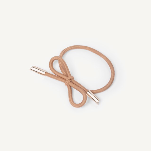 Hair Tie Bow Metal Plain Camel