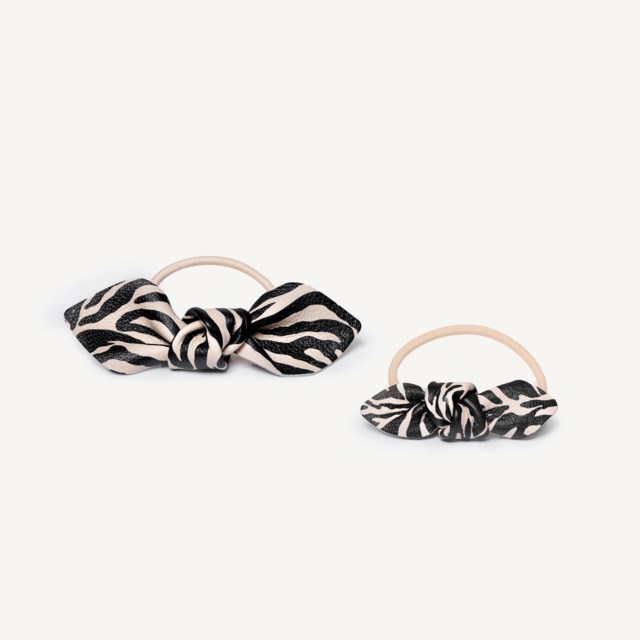Leather Bow Hair Tie Big And Small 2-Pack Zebra