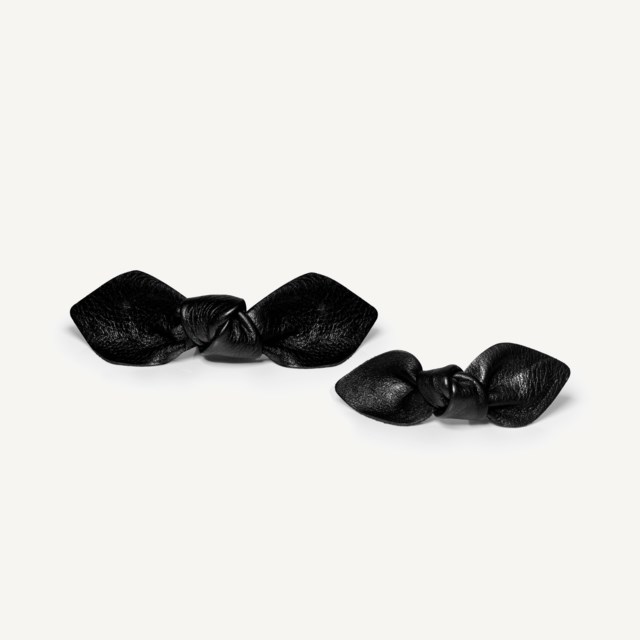 Leather Bow Hair Clip Big And Small 2-Pack Black