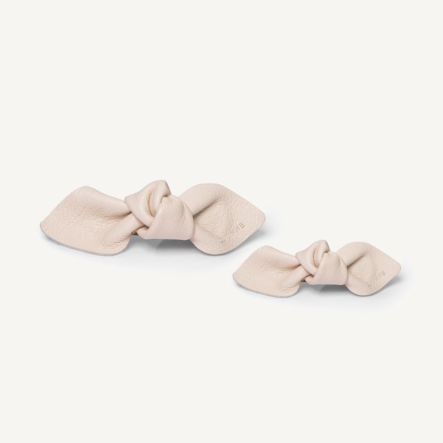 Leather Bow Hair Clip Big And Small 2-Pack Cream