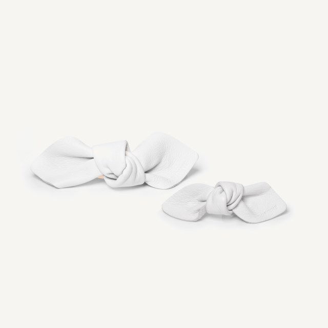Leather Bow Hair Clip Big And Small 2-Pack White